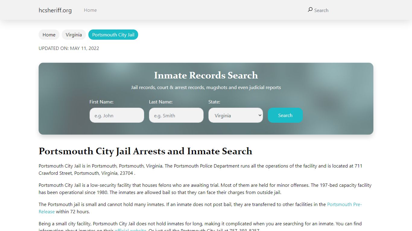 Portsmouth City Jail Arrests and Inmate Search