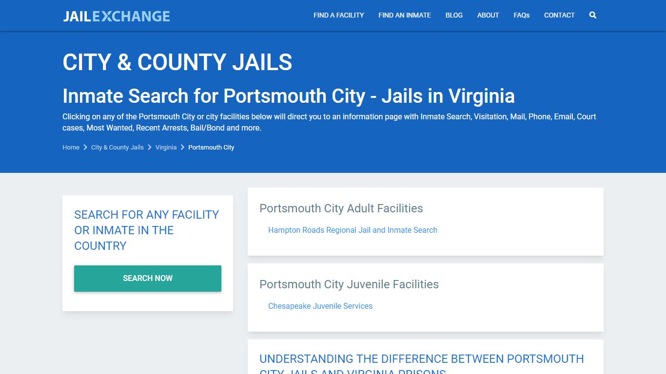 Portsmouth City Jail Visitation | Mail | Phone ...